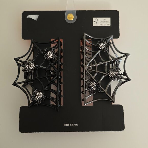 PIPER K Metal Claw Clips | Halloween Spider Web | Crystal Metallic 3D NEW - Picture 3 of 5